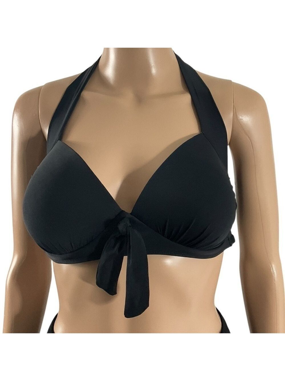 Ryan Dyan Black Halter Bikini Top size 12 Tie Neck & Back Padded Swimwear